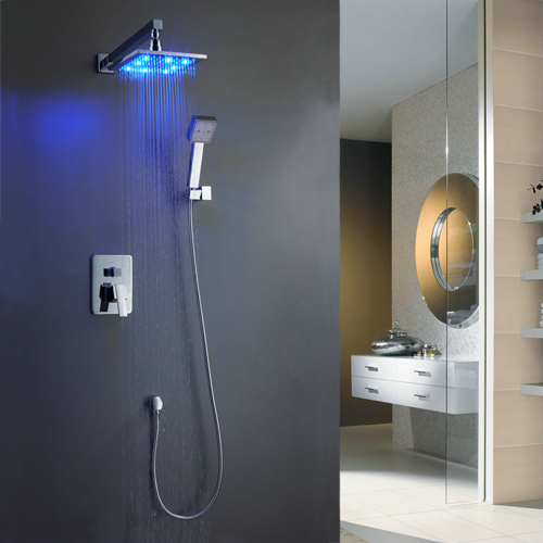 Wall-Mounted LED Shower Tap with 8 inch Shower Head + Hand Shower TSF006 Wall-Mounted LED Shower Tap with 8 inch Shower Head + Hand Shower TSF006