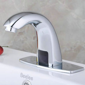 Contemporary Automatic Sensor Bathroom Sink Tap with Escutcheon Plate - T0101 Contemporary Automatic Sensor Bathroom Sink Tap with Escutcheon Plate - T0101