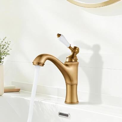 Retro Ceramic Bathroom Sink Taps, Basin Mixer Tap Antique, Antique Brass T0166A