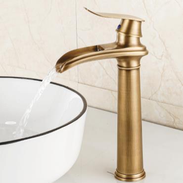 Antique Brass Basin Tap Waterfall Single Handle Mixer High Version Bathroom Sink Tap T0177AH Antique Brass Basin Tap Waterfall Single Handle Mixer High Version Bathroom Sink Tap T0177AH