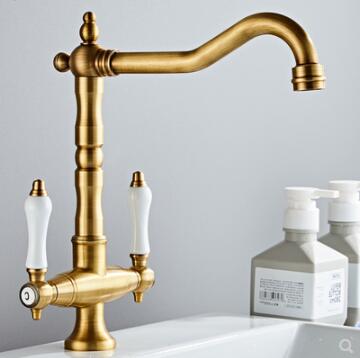 Classical Antique Brass Two Handles Rotatable Kitchen Bathroom Sink Tap T0228A Classical Antique Brass Two Handles Rotatable Kitchen Bathroom Sink Tap T0228A
