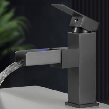 Brass Grey Printed LED Color Chaning Waterfall Mixer Bathroom Sink Tap T0339G Brass Grey Printed LED Color Chaning Waterfall Mixer Bathroom Sink Tap T0339G