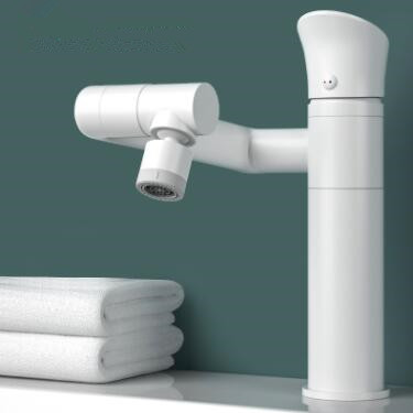 Full Angle Rotatable Spout White Printed Brass Mixer Bathroom Sink Tap T0346W