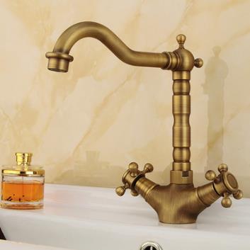 Antique Two Handles Inspired Brass Kitchen Tap - T0415 Antique Two Handles Inspired Brass Kitchen Tap - T0415