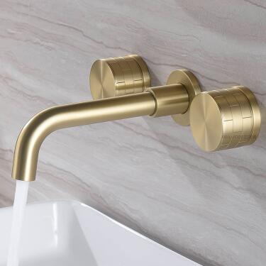 Brass Golden Finished 360° Rotatable Wall Mounted Two Handles Mixer Bathroom Sink Taps T0438G Brass Golden Finished 360° Rotatable Wall Mounted Two Handles Mixer Bathroom Sink Taps T0438G