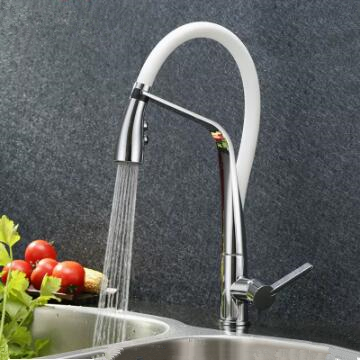 Brass Chrome Finish With White Pull Down Rotatable Single Handle Kitchen Tap T0595W Brass Chrome Finish With White Pull Down Rotatable Single Handle Kitchen Tap T0595W
