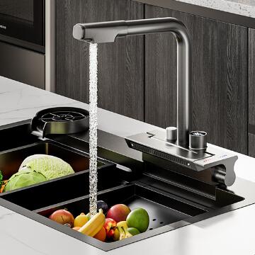 Brass Gun-Grey Printed Luxury Digital Display Waterfall Pull Out Mixer Kitchen Taps T0669G Brass Gun-Grey Printed Luxury Digital Display Waterfall Pull Out Mixer Kitchen Taps T0669G
