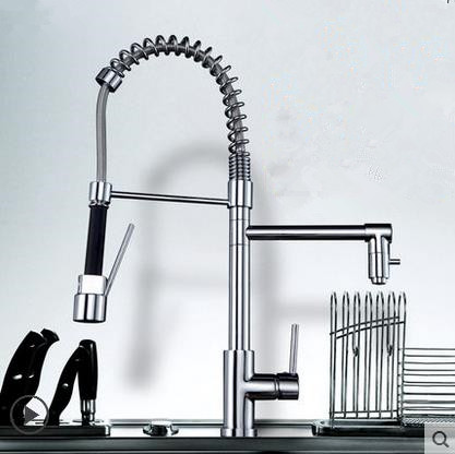 Solid Brass Spring Kitchen Tap with Two Spouts (Chrome Finish) T0783-2 Solid Brass Spring Kitchen Tap with Two Spouts (Chrome Finish) T0783-2