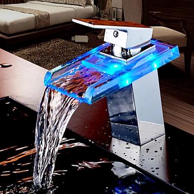 Contemporary Single Handle Waterfall LED Bathroom Sink Tap - T0818F Contemporary Single Handle Waterfall LED Bathroom Sink Tap - T0818F