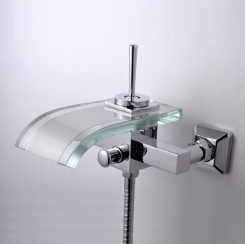 Single Handle Waterfall Wall-Mount Chrome Glass Bathtub Tap (T0821W) Single Handle Waterfall Wall-Mount Chrome Glass Bathtub Tap (T0821W)