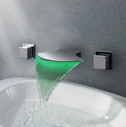 Fashion Designed LED Waterfall Three-pieces Wall Mounted Bathroom Sink Tap T1032 Fashion Designed LED Waterfall Three-pieces Wall Mounted Bathroom Sink Tap T1032