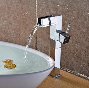 Waterfall Single Handle Brass Bathroom Sink Tap Mixer Water Tap (High version) T1032HF Waterfall Single Handle Brass Bathroom Sink Tap Mixer Water Tap (High version) T1032HF