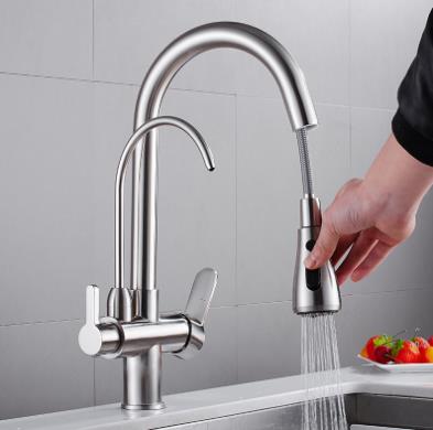 Nickel Brushed Brass Mixer Three Way Drinking Water Pull Out Kitchen Sink Tap T1050N Nickel Brushed Brass Mixer Three Way Drinking Water Pull Out Kitchen Sink Tap T1050N