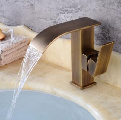 Antique Basin Tap Brass Waterfall Bathroom Sink Tap T1078A Antique Basin Tap Brass Waterfall Bathroom Sink Tap T1078A