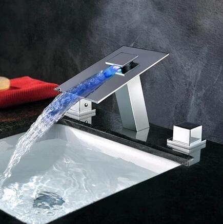 3 Colors Contemporary Brass LED Waterfall Bathroom Sink Tap T1100 3 Colors Contemporary Brass LED Waterfall Bathroom Sink Tap T1100