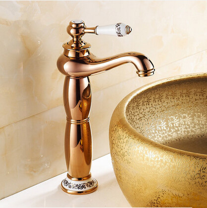 New European Style Mixer Bathroom Sink Tap High version Rose Gold T1120A New European Style Mixer Bathroom Sink Tap High version Rose Gold T1120A