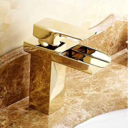 Hot Sale Brass Gold Bathroom Sink Tap Waterfall Mixer Tap T1122G Hot Sale Brass Gold Bathroom Sink Tap Waterfall Mixer Tap T1122G