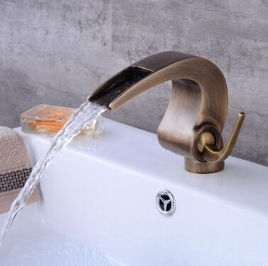 Antique Brass Waterfall Basin Tap Mixer Bathroom Sink Tap T1950A Antique Brass Waterfall Basin Tap Mixer Bathroom Sink Tap T1950A