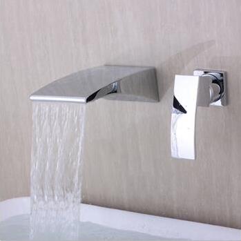 Contemporary Wall Mounted Waterfall Chrome Finish Bathroom Sink Tap T6037 Contemporary Wall Mounted Waterfall Chrome Finish Bathroom Sink Tap T6037