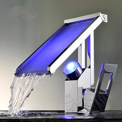 Contemporary Color Changing LED Waterfall Widespread Bathroom Sink Tap - T8002-2 Contemporary Color Changing LED Waterfall Widespread Bathroom Sink Tap - T8002-2
