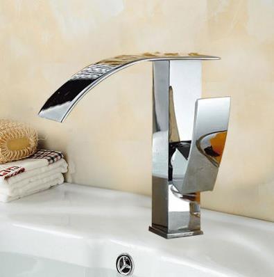 Contemporary Waterfall Bathroom Sink Tap Chrome Finish T8007 Contemporary Waterfall Bathroom Sink Tap Chrome Finish T8007