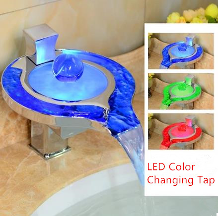 Contemporary Color Changing LED Waterfall Bathroom Sink Tap - T8008F Contemporary Color Changing LED Waterfall Bathroom Sink Tap - T8008F