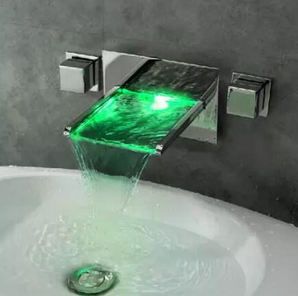 Contemporary LED Waterfall Wall Mounted Bathroom Sink Tap Tub Tap T8015 Contemporary LED Waterfall Wall Mounted Bathroom Sink Tap Tub Tap T8015