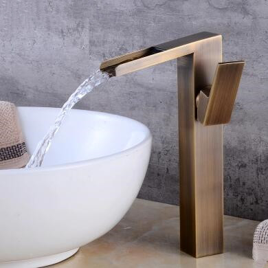Antique Basin Tap Brass Waterfall Mixer Water Bathroom Sink Tap High Version TA0117H Antique Basin Tap Brass Waterfall Mixer Water Bathroom Sink Tap High Version TA0117H