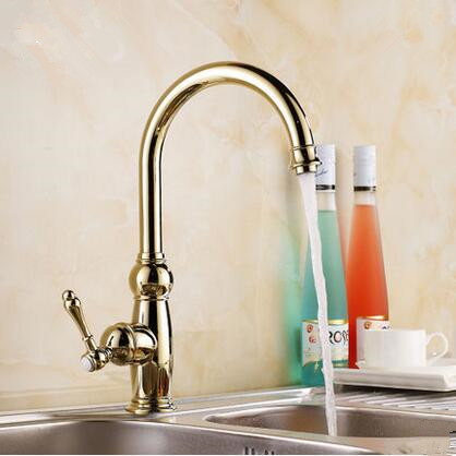 Brass Ti-PVD 360° Rotatable Golden Kitchen Mixer Water Sink Tap TA0195G Brass Ti-PVD 360° Rotatable Golden Kitchen Mixer Water Sink Tap TA0195G