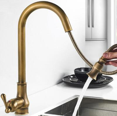 Antique Brass Rotatable Pull Out Single Handle Mixer Kitchen Tap TA0229 Antique Brass Rotatable Pull Out Single Handle Mixer Kitchen Tap TA0229