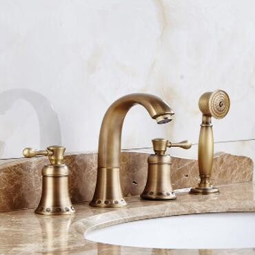 Antique Brass Classical Four-pieces with Hand Shower Bathroom Sink Taps Bathtub Taps TA0393 Antique Brass Classical Four-pieces with Hand Shower Bathroom Sink Taps Bathtub Taps TA0393