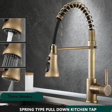 Antique Brass European SPRING Style Kitchen Pull Out Mixer Sink Tap TA0498 Antique Brass European SPRING Style Kitchen Pull Out Mixer Sink Tap TA0498