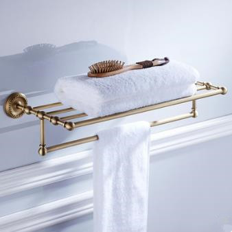 Antique Brass 24 Inch Bathroom Shelf With Towel Bar TAB2004 Antique Brass 24 Inch Bathroom Shelf With Towel Bar TAB2004