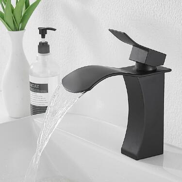 Modern Single Handle Black Brass Waterfall Mixer Water Bathroom Sink Tap TB0108 Modern Single Handle Black Brass Waterfall Mixer Water Bathroom Sink Tap TB0108