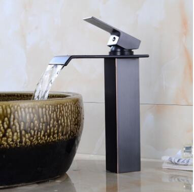 Antique Basin Tap Black Bronze Brass Waterfall Tall Bathroom Sink Tap TB0140H Antique Basin Tap Black Bronze Brass Waterfall Tall Bathroom Sink Tap TB0140H