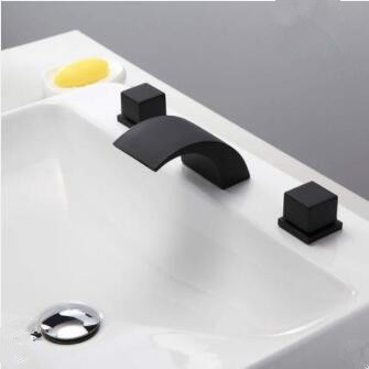 Matt Black Brass Three-Pieces Waterfall Mixer Bathroom Sink Tap TB0340 Matt Black Brass Three-Pieces Waterfall Mixer Bathroom Sink Tap TB0340