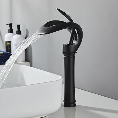 Modern Creative Elegant Waterfall Black Brass Bathroom Countertop Basin Tap Modern Creative Elegant Waterfall Black Brass Bathroom Countertop Basin Tap