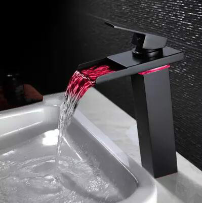 Black Bronze Brass Waterfall Bathroom Mixer LED Color Changing Sink Tap TB288L Black Bronze Brass Waterfall Bathroom Mixer LED Color Changing Sink Tap TB288L