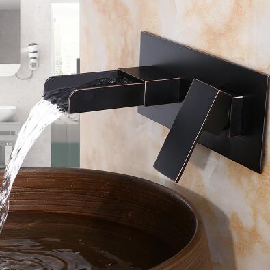 Antique Black Bronze Brass Wall Mounted Basin Tap Waterall Bathroom Sink Tap TB498W Antique Black Bronze Brass Wall Mounted Basin Tap Waterall Bathroom Sink Tap TB498W