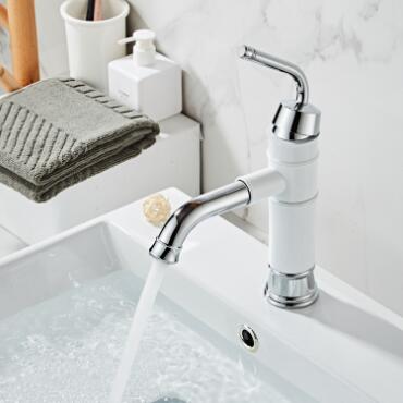 Chrome Brass with White Printed Rotatable Spout Mixer Bathroom Sink Taps TC0142W Chrome Brass with White Printed Rotatable Spout Mixer Bathroom Sink Taps TC0142W
