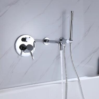 Polished Chrome Modern Wall-Mount Swivel Bath Mixer Tap with Hand shower TC0551 Polished Chrome Modern Wall-Mount Swivel Bath Mixer Tap with Hand shower TC0551