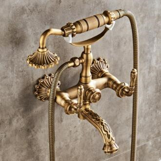 Antique Brass Finish Shower Tap Carved Tub Tap with Hand Shower TFA338 Antique Brass Finish Shower Tap Carved Tub Tap with Hand Shower TFA338