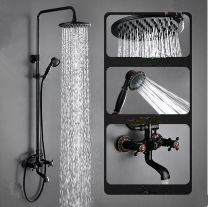 Antique Black Bronze Brass Sunflower Designed Bathroom Waterfall Shower Tap Set TFB498 Antique Black Bronze Brass Sunflower Designed Bathroom Waterfall Shower Tap Set TFB498