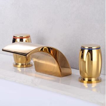 Antique Basin Tap Golden Brass Two Handles Waterfall Bathroom Sink Tap TG0268 Antique Basin Tap Golden Brass Two Handles Waterfall Bathroom Sink Tap TG0268