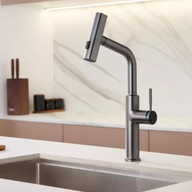 Brass Gun-Grey Finished Waterfall Spout Pull Down Kitchen Sink Tap TG0388 Brass Gun-Grey Finished Waterfall Spout Pull Down Kitchen Sink Tap TG0388