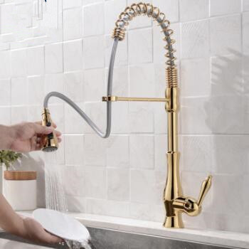 Brass Golden SPRING Pull Out Mixer Water Kitchen Sink Tap TG0495 Brass Golden SPRING Pull Out Mixer Water Kitchen Sink Tap TG0495