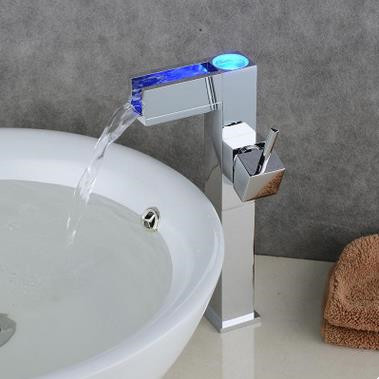 Color Changing LED Waterfall Bathroom Sink Tap Tall TQ0615HF Color Changing LED Waterfall Bathroom Sink Tap Tall TQ0615HF
