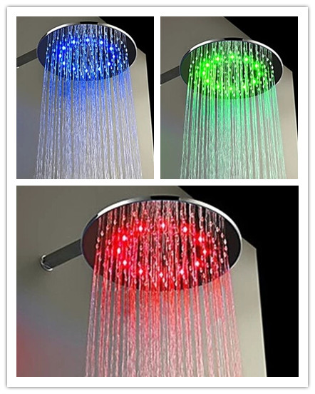 Contemporary 12 inch Brass Color Changing LED Round Shower Head - TS460R Contemporary 12 inch Brass Color Changing LED Round Shower Head - TS460R