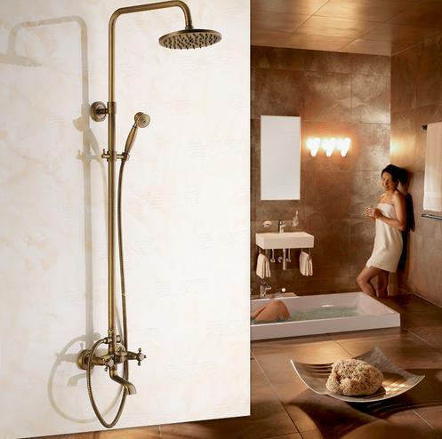 Antique Brass Tub 8 inch Shower Head + Hand Shower Shower Tap - TSA003 Antique Brass Tub 8 inch Shower Head + Hand Shower Shower Tap - TSA003