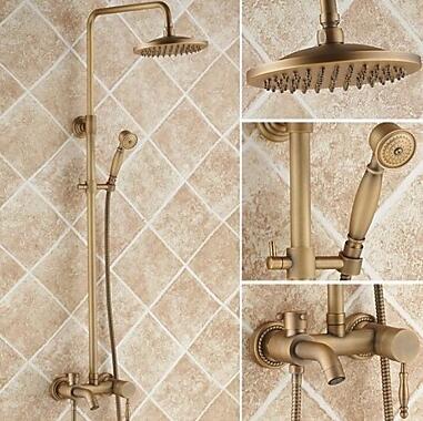 Antique Brass 8 inch Shower Head + Hand Shower Tub Shower Tap - TSA005 Antique Brass 8 inch Shower Head + Hand Shower Tub Shower Tap - TSA005